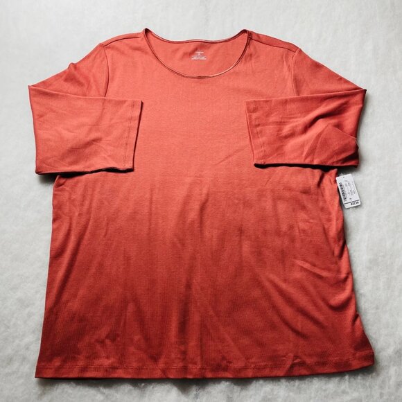 NWT CJ Banks Womens Burnt Red 3/4 Sleeve Casual Comfy Cotton T-Shirt Size 2X - Picture 1 of 9